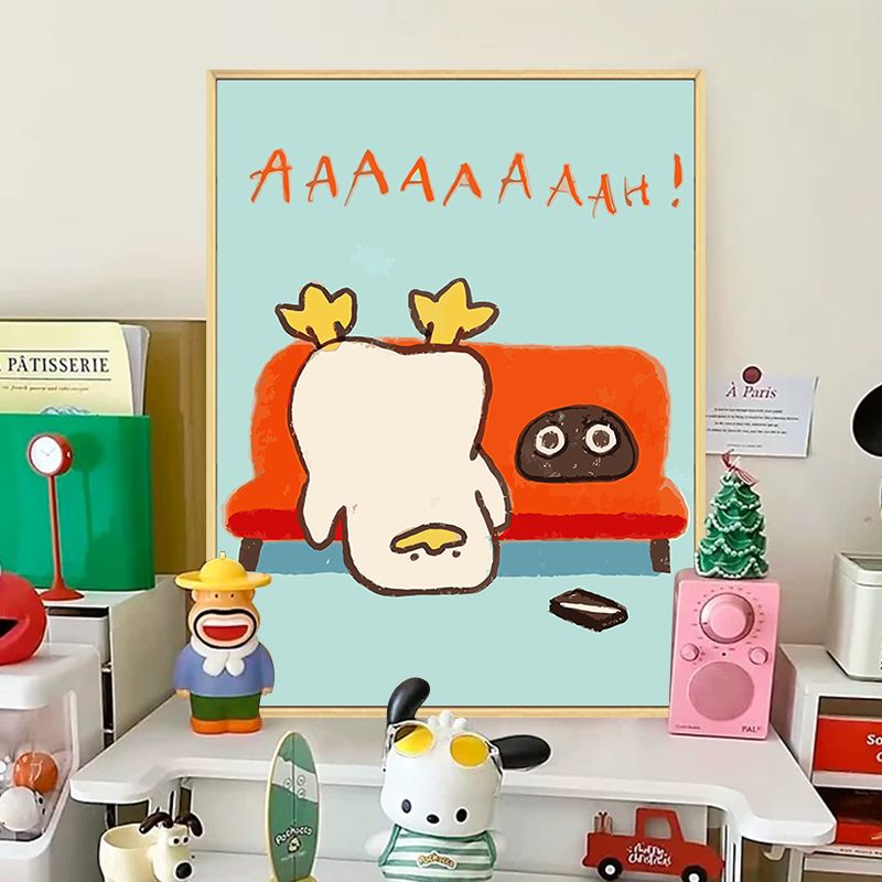 可爱小鸭子数字油画diy填充填色手工绘治愈卡通丙烯油彩画装饰画图片