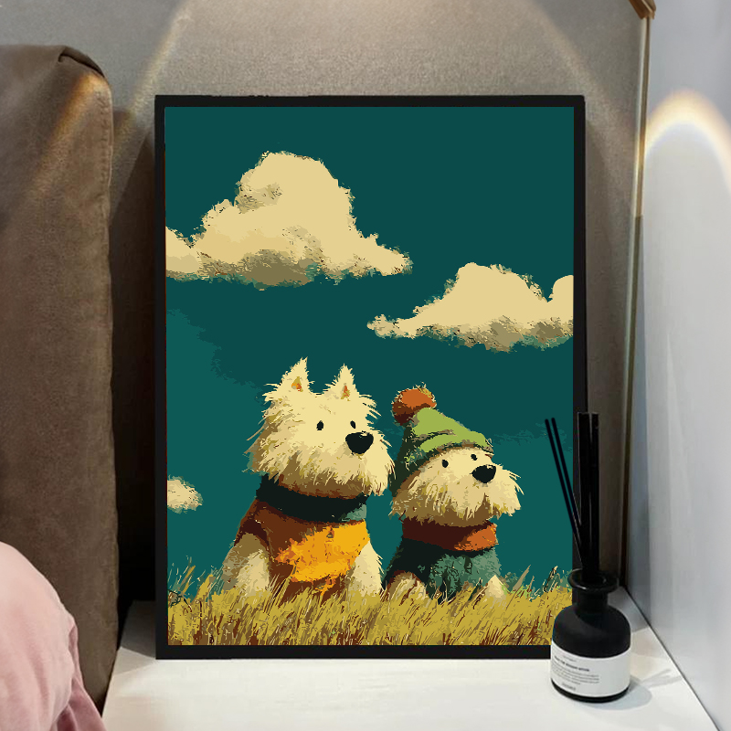 可爱小狗diy数字油画装饰画