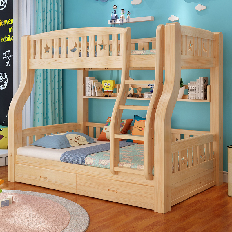 上下床双层床高低床实木全实木双人床上下铺儿童床子母床衣柜一体