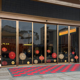 2025新年玻璃门橱窗静电贴纸春节日气氛装饰布置灯笼窗花高档贴画