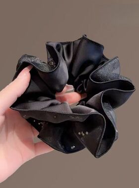 黑色洋气网纱水钻大肠圈ins女新款高级慵懒气质头花头绳发饰