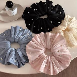 法式超仙流光纱钉珠大肠发圈感蓬松褶皱头花温柔发绳发饰肥肠发圈