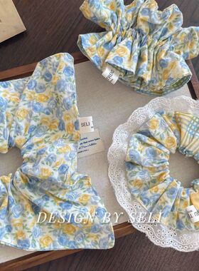 春日莫奈花园发圈金丝雀玫瑰黄色碎花发圈韩版拼色蕾丝花边小蛮腰