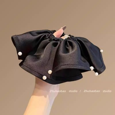 赫本风超大号大肠发圈褶皱珍珠边