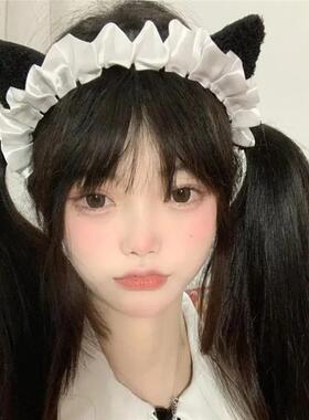 Lolita猫咪日系女仆发箍洛丽塔配饰双面花边发饰猫女kc猫耳头箍女