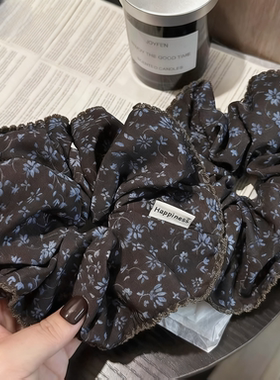 复古咖蓝色碎花大肠发圈发量多后脑勺丸子头新款扎马尾女头饰