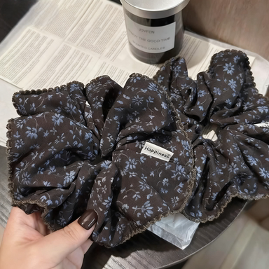复古咖蓝色碎花大肠发圈