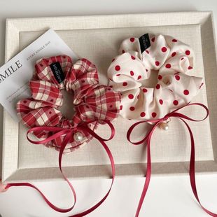 芭蕾风红色波点蝴蝶丝带大肠发圈女韩系温柔发绳头绳高级感发饰女