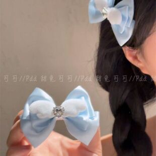 天使翅膀Baby蓝蝴蝶结发饰对夹边夹可爱少女双马尾发夹海盐蓝发饰