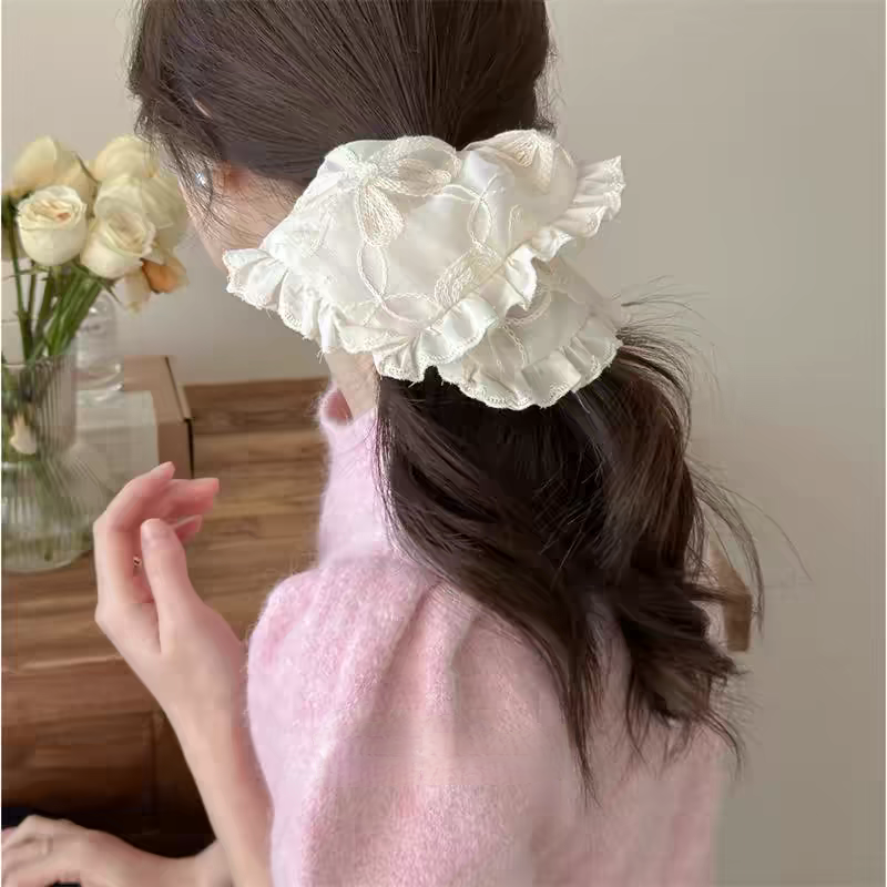 刺绣花朵ins风蝴蝶结发圈