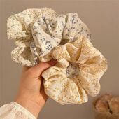 韩系蓝色碎花大肠发圈2024年新款 丸子头发绳皮筋女扎头绳皮套发饰