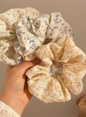 韩系蓝色碎花大肠发圈2024年新款丸子头发绳皮筋女扎头绳皮套发饰