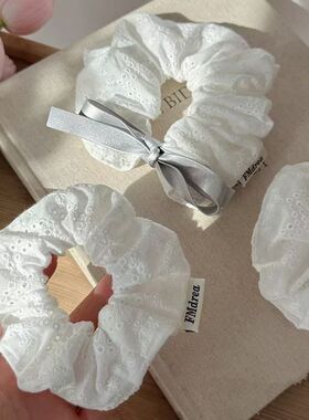 大气手工简约小肠法式白色发圈大肠圈肥肠方巾蕾丝新款洋气全套女