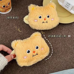 2024新款元旦新年奶油黄小熊毛绒发夹后脑勺碎发大号发卡儿童头饰