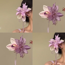 紫藤花森系紫色蕙兰花朵流苏发夹女超仙氛围感仿真头花侧边夹发饰