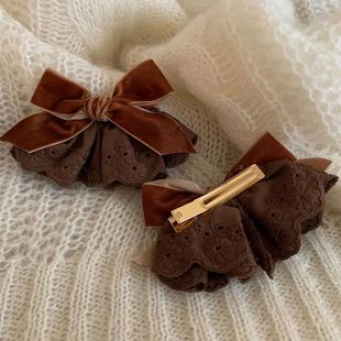 美拉德咖色文艺复古风蕾丝蝴蝶结发夹裙摆刘海秋冬新款女发饰
