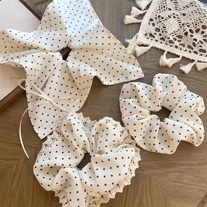 韩系蝴蝶结大肠气质发圈波点方巾马尾法式蕾丝头绳头饰发绳发饰