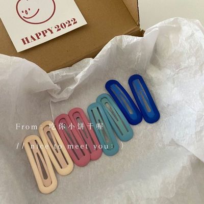 磨砂手感INS韩国少女莫兰迪色系克莱因蓝方块夹夏天清凉夹子发卡