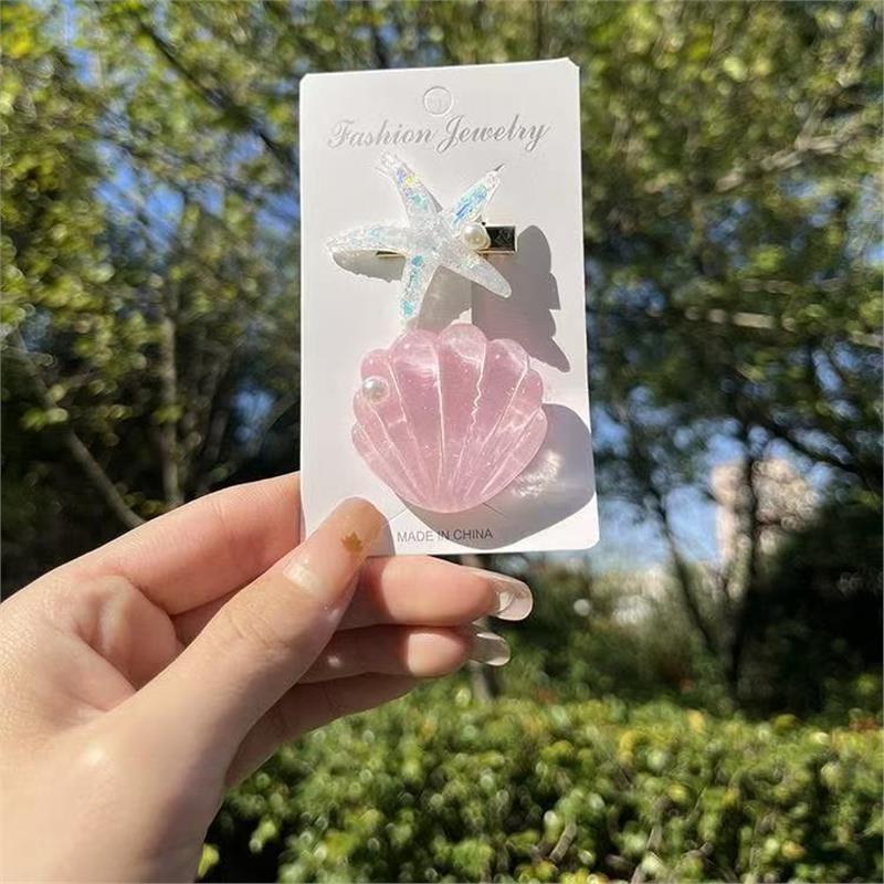 少女珍珠薄荷绿海星贝壳发夹