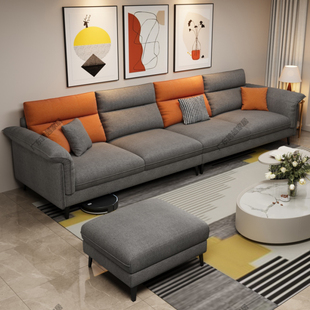 意式 极简直排布艺沙发透气棉麻布家用客厅小户型现代简约三人组合