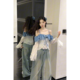 Seven七分糖法式 纯欲风性感吊带上衣女气质显瘦渐变