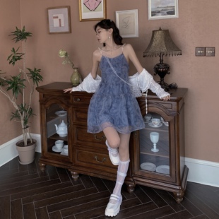 Seven 七分糖 漫漫星空 新款甜美修身蓬蓬公主吊带连衣裙