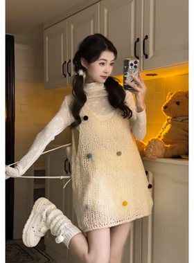 Seven 七分糖 彩色波点毛衣背心连衣裙吊带裙针织叠穿春秋裙子