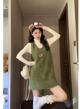 Seven七分糖叠穿减龄背心连衣裙女秋季内搭打底上衣两件套