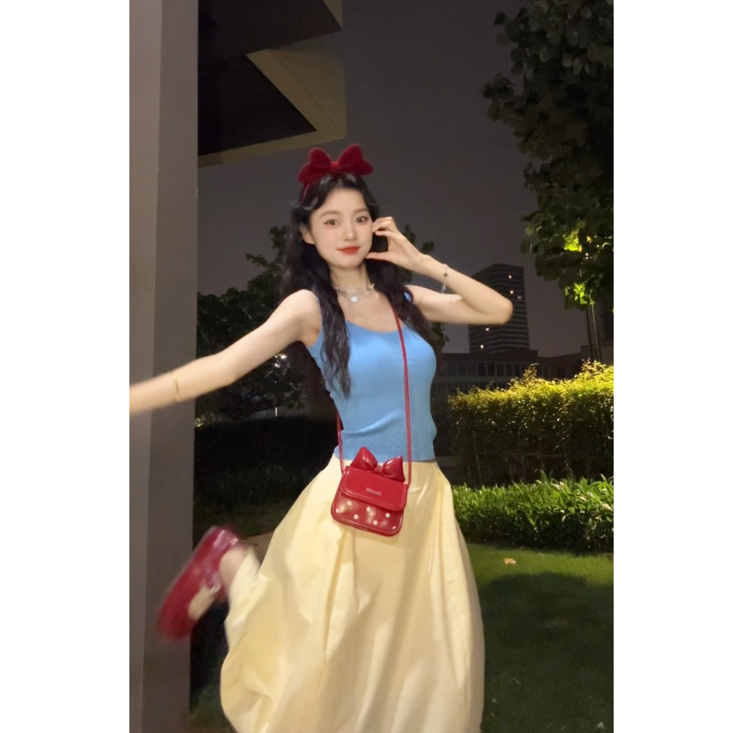Seven七分糖花苞裙复古优雅半身裙蓬蓬裙显瘦针织背心女