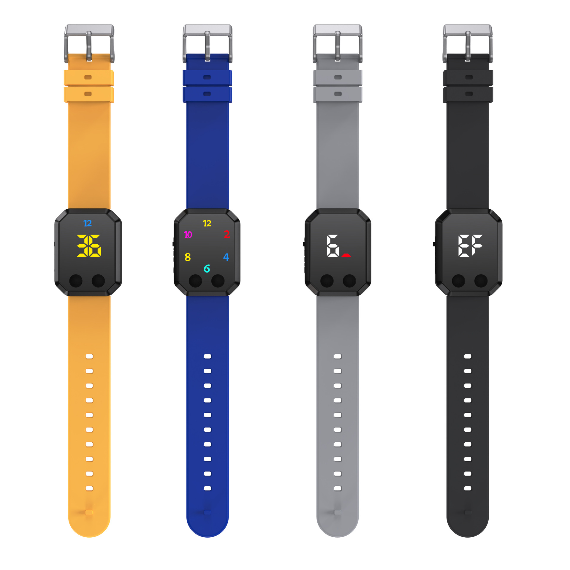 新款循环倒数计时手环秒表多组闹钟提醒硅胶手环学生计时手表