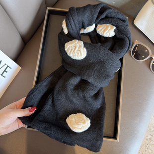 山茶诗笺小香风优雅立体花朵针织围巾女韩系氛围感百搭保暖围脖冬