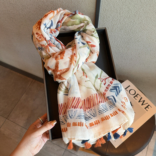 海珊瑚之恋丝巾女棉麻围巾旅游拍照防晒遮阳海边度假披肩沙滩巾夏