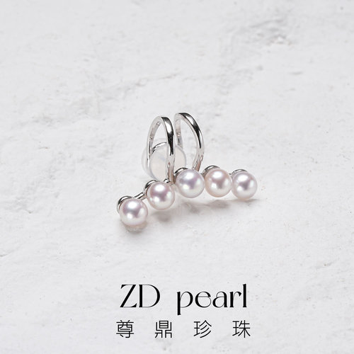 尊鼎珍珠-S925银海水珍珠中国南珠白珠耳夹（单只）3-4mm-ZD