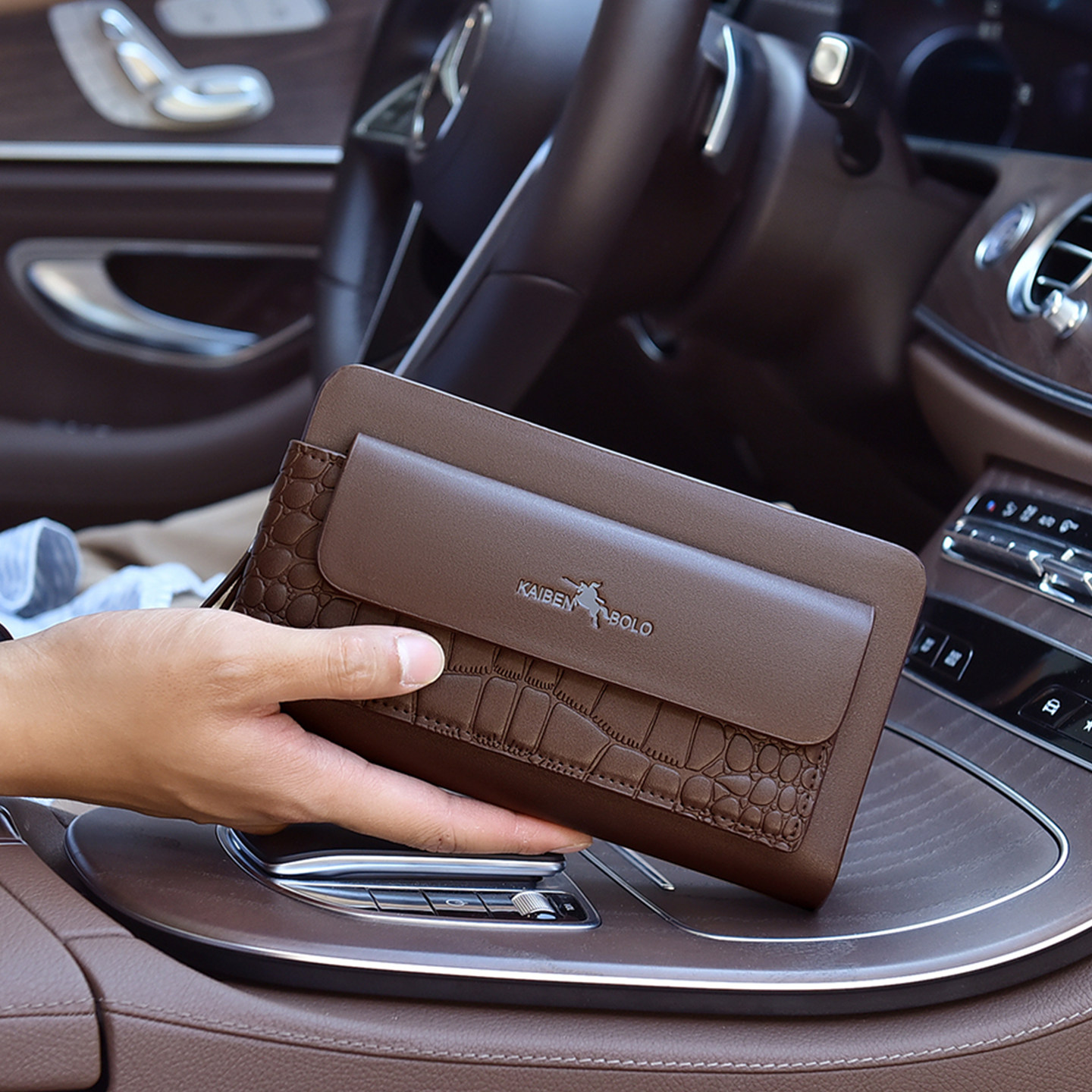 揩本 保罗正品真皮手拿包男时尚轻便大号商务新款双拉链长款钱包