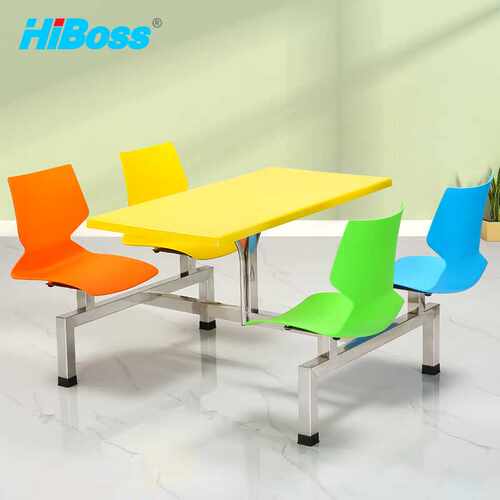 HiBoss公司食堂餐桌椅混色玻璃钢四人位餐桌椅经济快餐桌椅