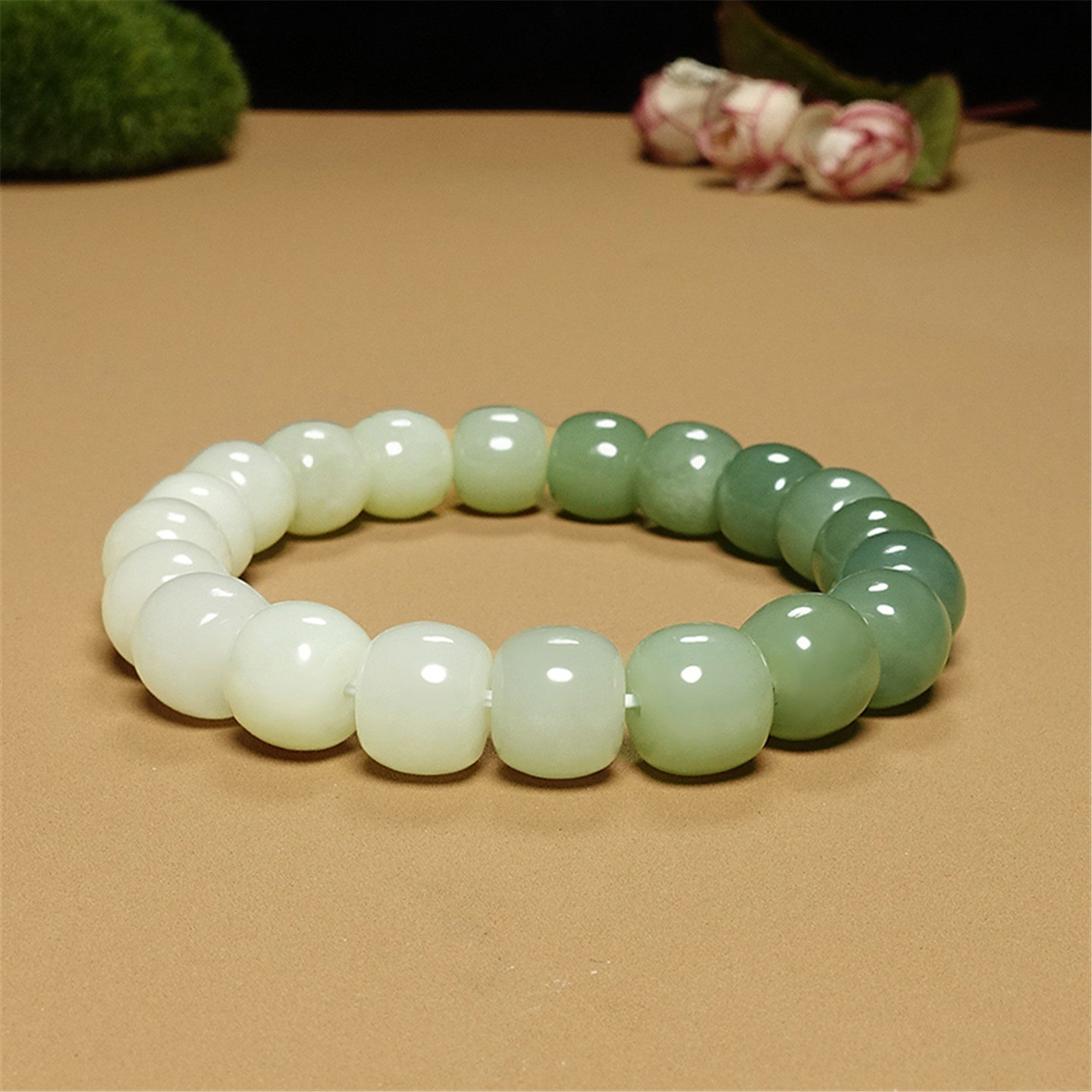 天然和田玉青白玉渐变手串且末蓝老型珠圆珠男女款手链生日礼物