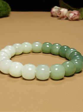 天然和田玉青白玉渐变手串且末蓝老型珠圆珠男女款手链生日礼物