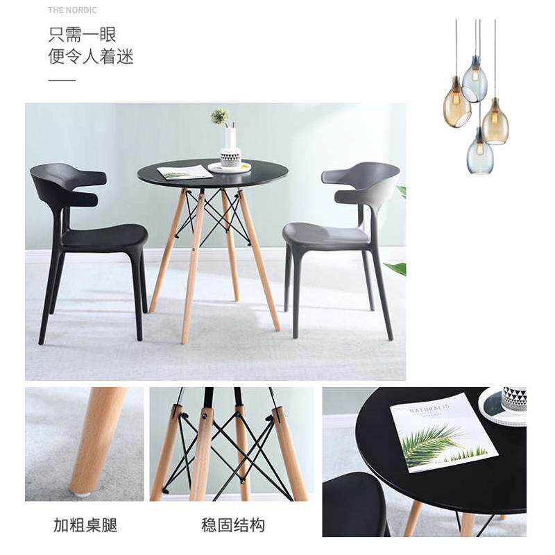 洽谈桌小桌子钢化玻璃圆桌茶几玻璃桌子圆钢化餐桌椅组合实木桌腿