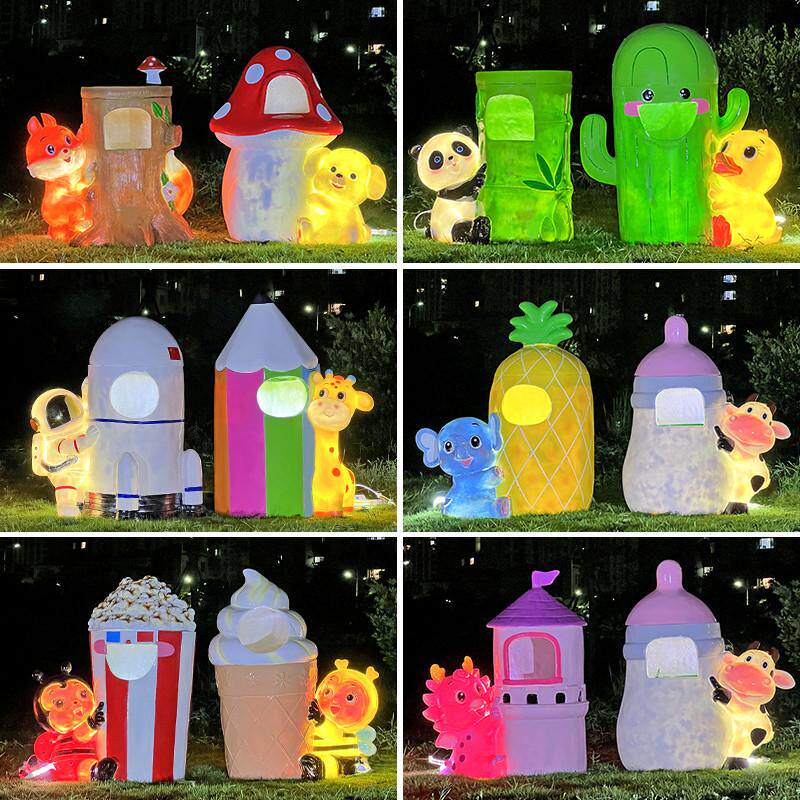 户外卡通创意垃圾桶雕塑玻璃钢幼儿园公园景区动物果皮箱分类摆件