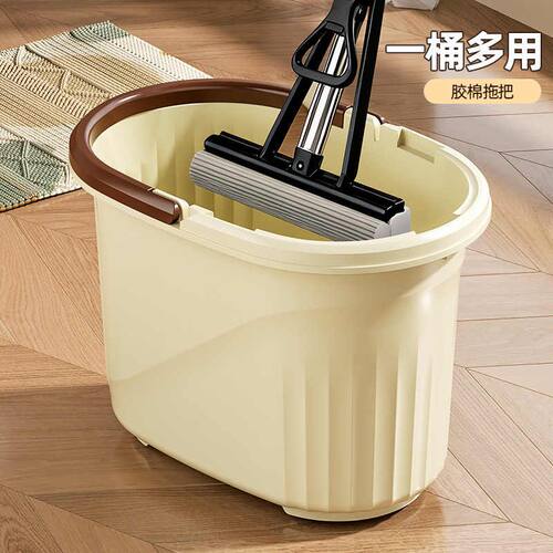 加大灰色塑料拖把桶加厚墩布桶带沥水篮带滑轮清洗套装家用清洁桶