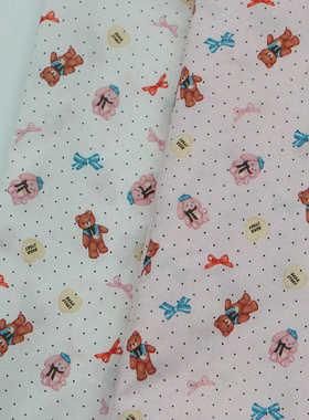 「波点复古小熊」原创60支府绸娃衣手工DIY面料