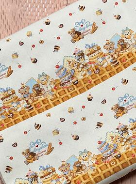 原创插画华夫饼小熊定位8安细帆布全面手工面料