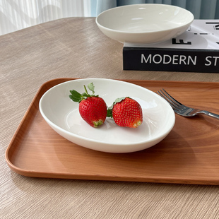 德化陶瓷简约椭圆形盘子6.9英寸小吃盘子饭盘家用蒸菜盘子小食盘