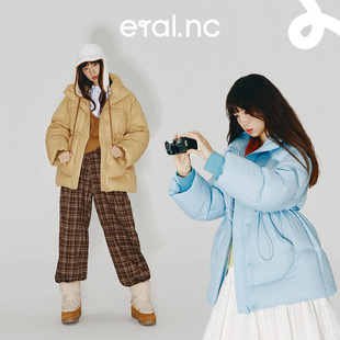 eral 羽绒服女秋冬2024宽松设计感抽皱收腰面包服加厚外套 nc短款