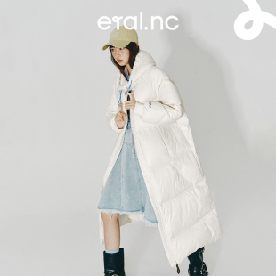 宽松设计连帽过膝鸭绒加厚外套 羽绒服女秋冬2024新款 eral nc长款