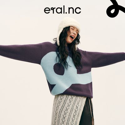 eral nc漫游003城市运动上衣女生保暖毛衣圆领时尚落肩柔暖毛衫