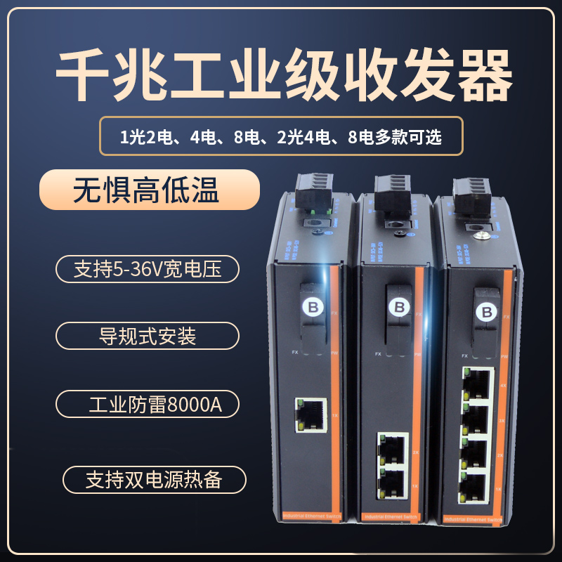 千兆工业光纤收发器导轨式单模