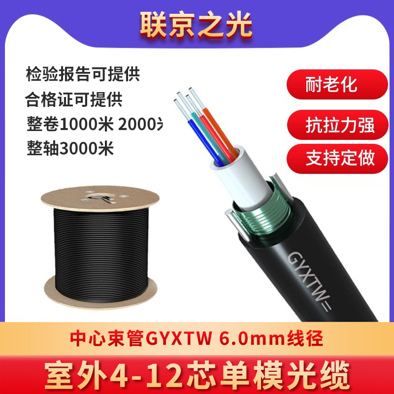 4芯光纤线GYXTW-4B中心束管12芯光缆单模室外4/6/8/12芯延长线室外单模光千线足米-封面