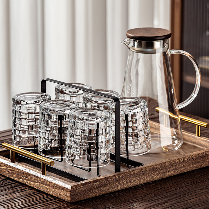 藤编玻璃水杯套装家用待客高颜值