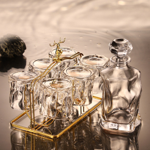 洋酒杯子威士忌杯套装北欧风家用水晶玻璃喝啤酒高档带杯架酒樽具